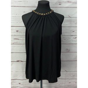 Lavish Black Gold Embellished Neck Women's Size Large Halter Style Flowy Elegant